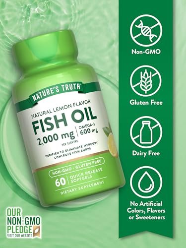 Nature's Truth Fischöl Omega 3 Supplement | 2000mg | 60 Weichkapseln | EPA & DHA | Zitronengeschmack | Nicht-GVO & Glutenfrei