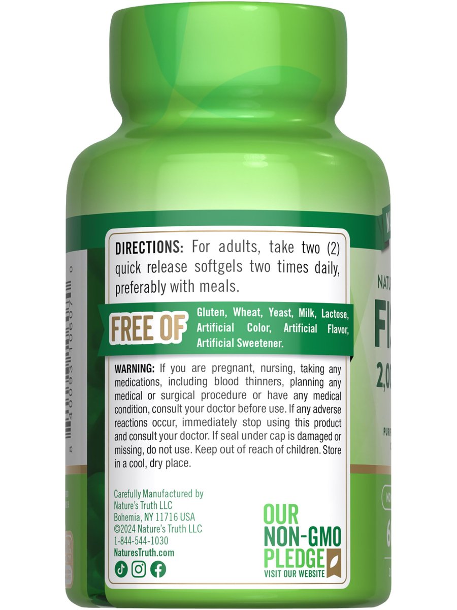 Nature's Truth Fischöl Omega 3 Supplement | 2000mg | 60 Weichkapseln | EPA & DHA | Zitronengeschmack | Nicht-GVO & Glutenfrei