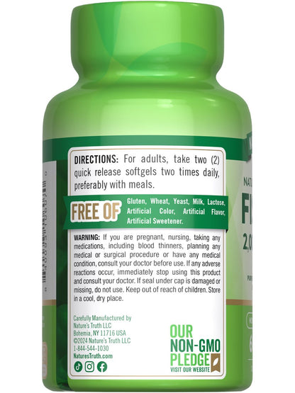 Nature's Truth Fischöl Omega 3 Supplement | 2000mg | 60 Weichkapseln | EPA & DHA | Zitronengeschmack | Nicht-GVO & Glutenfrei