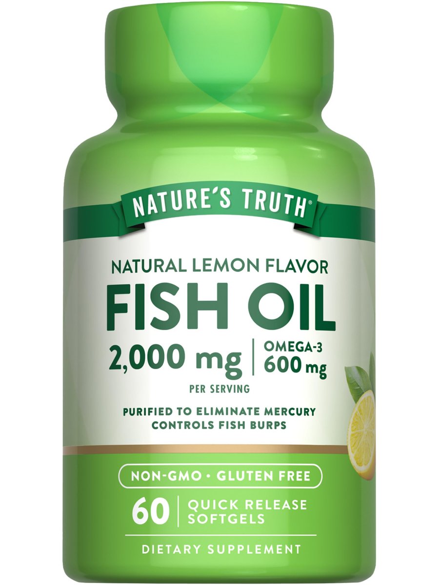 Nature's Truth Fischöl Omega 3 Supplement | 2000mg | 60 Weichkapseln | EPA & DHA | Zitronengeschmack | Nicht-GVO & Glutenfrei