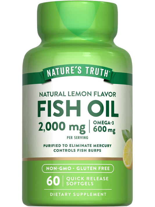 Nature's Truth Fischöl Omega 3 Supplement | 2000mg | 60 Weichkapseln | EPA & DHA | Zitronengeschmack | Nicht-GVO & Glutenfrei