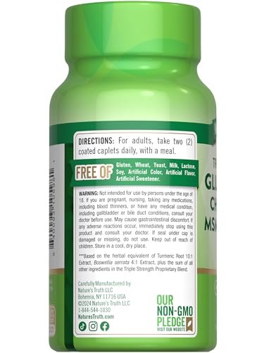 Nature's Truth Glucosamin Chondroitin MSM Komplex mit Kurkuma | 60 Kapseln | Dreifach-Stärke-Formel | Nicht-GVO & Glutenfrei