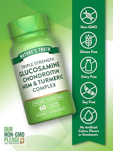 Nature's Truth Glucosamin Chondroitin MSM Komplex mit Kurkuma | 60 Kapseln | Dreifach-Stärke-Formel | Nicht-GVO & Glutenfrei