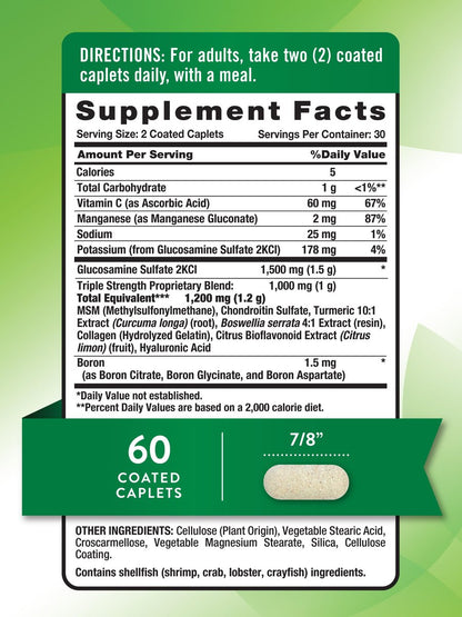 Nature's Truth Glucosamin Chondroitin MSM Komplex mit Kurkuma | 60 Kapseln | Dreifach-Stärke-Formel | Nicht-GVO & Glutenfrei