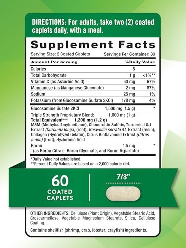Nature's Truth Glucosamin Chondroitin MSM Komplex mit Kurkuma | 60 Kapseln | Dreifach-Stärke-Formel | Nicht-GVO & Glutenfrei