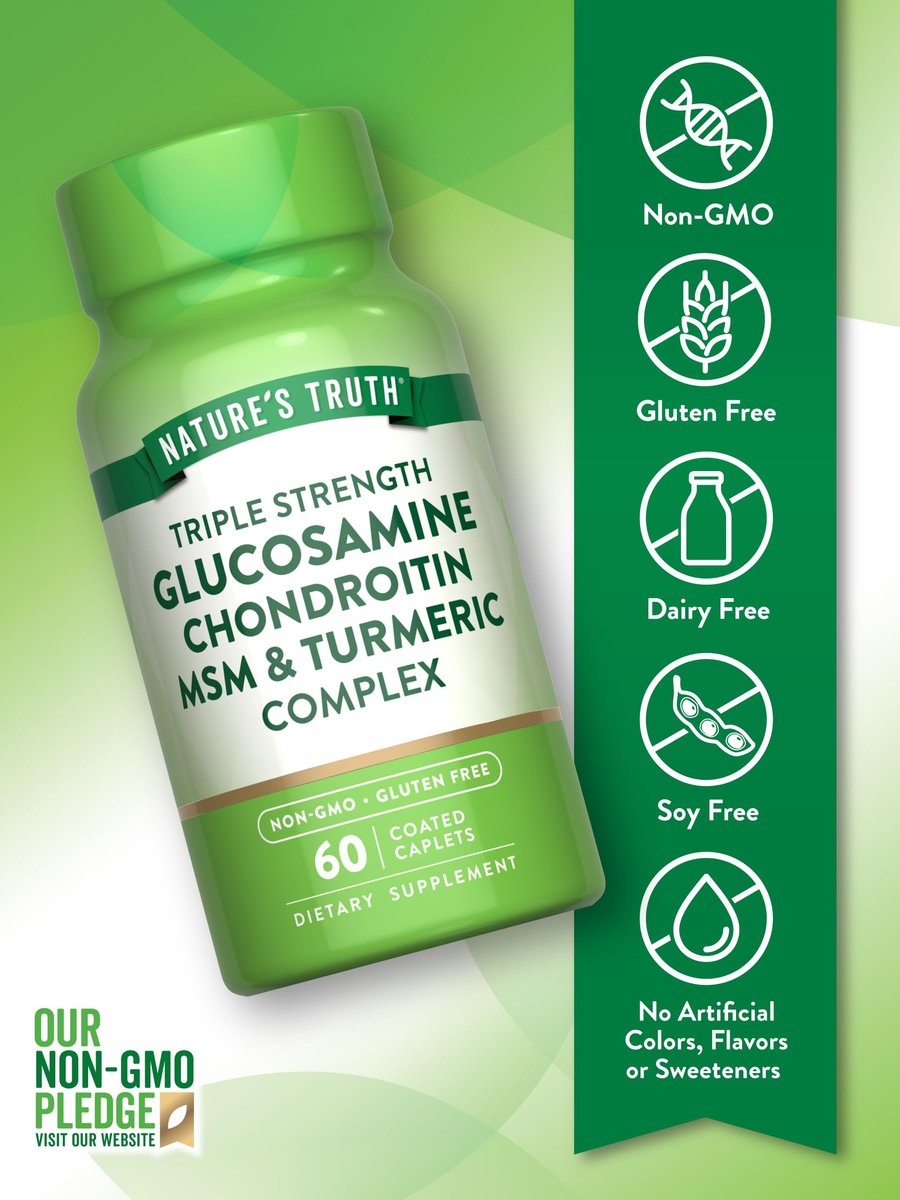 Nature's Truth Glucosamin Chondroitin MSM Komplex mit Kurkuma | 60 Kapseln | Dreifach-Stärke-Formel | Nicht-GVO & Glutenfrei