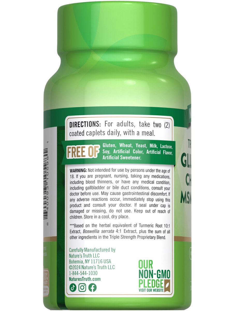 Nature's Truth Glucosamin Chondroitin MSM Komplex mit Kurkuma | 60 Kapseln | Dreifach-Stärke-Formel | Nicht-GVO & Glutenfrei