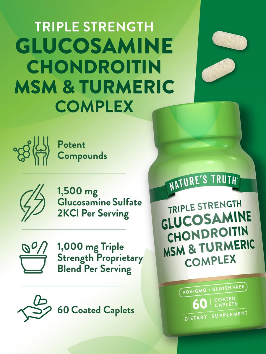 Nature's Truth Glucosamin Chondroitin MSM Komplex mit Kurkuma | 60 Kapseln | Dreifach-Stärke-Formel | Nicht-GVO & Glutenfrei