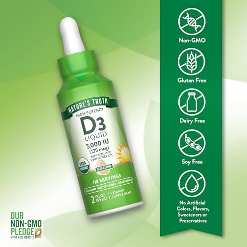 Nature's Truth Vitamin D3 Flüssig – 5000 IE, 60 ml – Nicht-GVO & glutenfrei