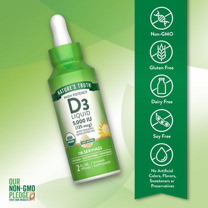 Nature's Truth Vitamin D3 Flüssig – 5000 IE, 60 ml – Nicht-GVO & glutenfrei