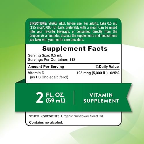 Nature's Truth Vitamin D3 Flüssig – 5000 IE, 60 ml – Nicht-GVO & glutenfrei