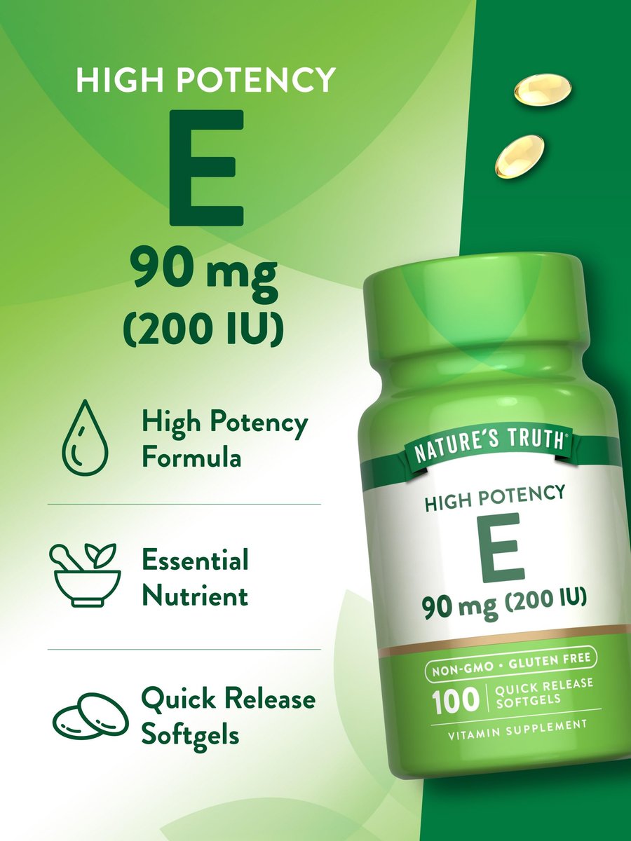 Nature's Truth Vitamin E Softgels | 200 IE | 100 Softgels | Nicht-GVO & Glutenfrei