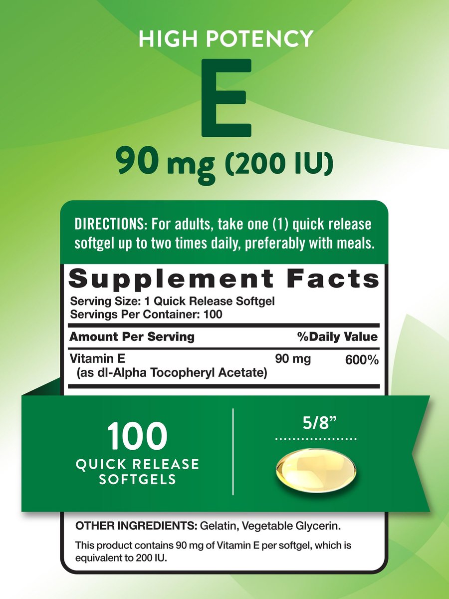 Nature's Truth Vitamin E Softgels | 200 IE | 100 Softgels | Nicht-GVO & Glutenfrei