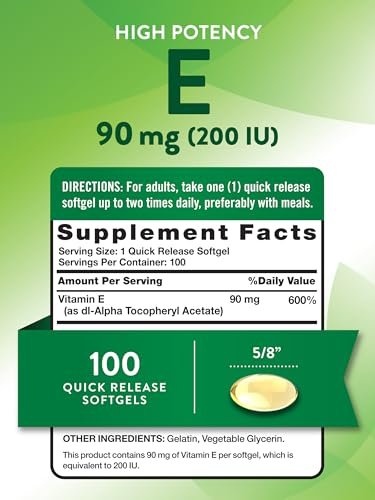 Nature's Truth Vitamin E Softgels | 200 IE | 100 Softgels | Nicht-GVO & Glutenfrei
