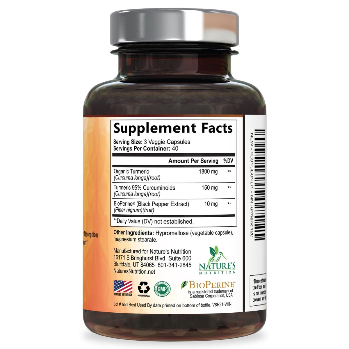 Turmeric Curcumin Komplex – 95% Curcuminoide mit Bio-Turmeric & BioPerine Schwarzer Pfeffer für beste Absorption – Tägliche Gelenk- & Immununterstützung, Vegan, Nicht-GVO, Abgefüllt in den USA – 120 Kapseln