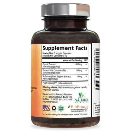 Turmeric Curcumin Komplex – 95% Curcuminoide mit Bio-Turmeric & BioPerine Schwarzer Pfeffer für beste Absorption – Tägliche Gelenk- & Immununterstützung, Vegan, Nicht-GVO, Abgefüllt in den USA – 120 Kapseln