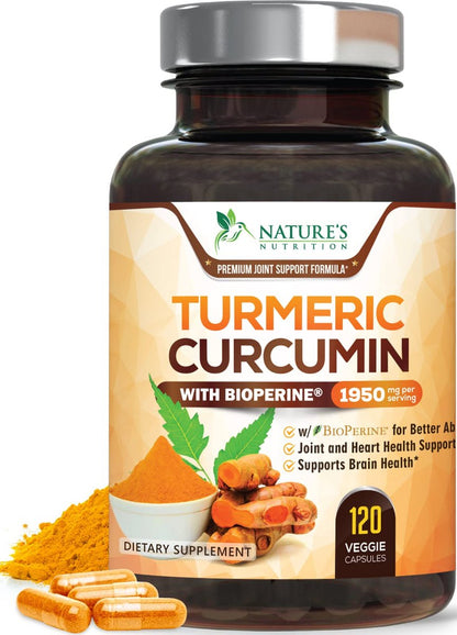 Turmeric Curcumin Komplex – 95% Curcuminoide mit Bio-Turmeric & BioPerine Schwarzer Pfeffer für beste Absorption – Tägliche Gelenk- & Immununterstützung, Vegan, Nicht-GVO, Abgefüllt in den USA – 120 Kapseln