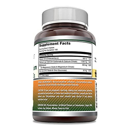 Amazing Formulas Calcium Magnesium Zink D3 - 300 Tabletten pro Flasche Nahrungsergänzungsmittel (Calcium 1000mg - Magnesium 400mg - Zink 25mg plus Vitamin D3 600 IE - pro Portion von 3 Tabletten)