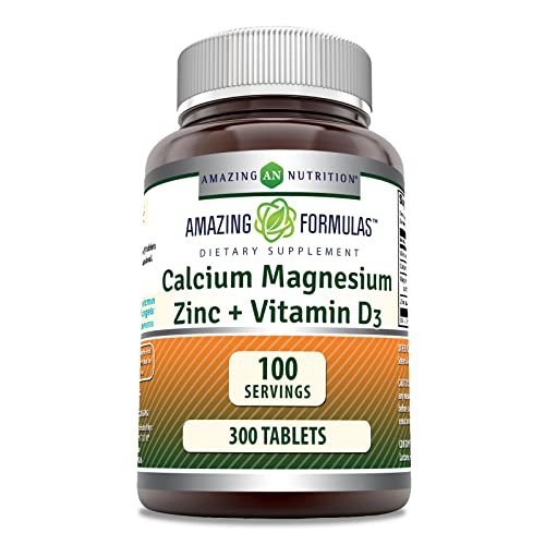 Amazing Formulas Calcium Magnesium Zink D3 - 300 Tabletten pro Flasche Nahrungsergänzungsmittel (Calcium 1000mg - Magnesium 400mg - Zink 25mg plus Vitamin D3 600 IE - pro Portion von 3 Tabletten)