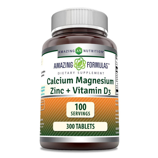 Amazing Formulas Calcium Magnesium Zink D3 - 300 Tabletten pro Flasche Nahrungsergänzungsmittel (Calcium 1000mg - Magnesium 400mg - Zink 25mg plus Vitamin D3 600 IE - pro Portion von 3 Tabletten)