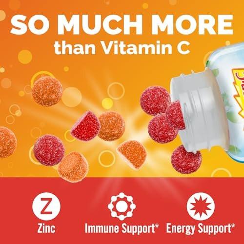 Emergen-C 750 mg Vitamin C Gummis für Erwachsene – Immun-Gummis mit B-Vitaminen, glutenfrei, Geschmacksrichtungen Orange, Mandarine und Himbeere – 45 Stück
