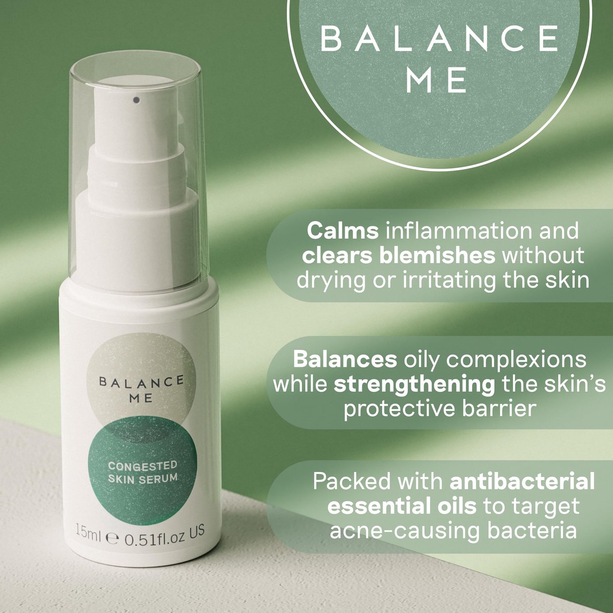 Balance Me Hautpflege-Serum für unreine Haut, natürliche Aknebehandlung, nicht austrocknendes Spot-Serum & Pickelcreme für fettige, Mischhaut & empfindliche Haut (1 x 15 ml)