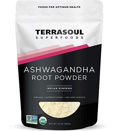 Terrasoul Superfoods Bio Ashwagandha Wurzelpulver, 454 g - Stressadaptogen | Kann den Schlaf verbessern | Laborgeprüfte Qualität