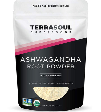 Terrasoul Superfoods Bio Ashwagandha Wurzelpulver, 454 g - Stressadaptogen | Kann den Schlaf verbessern | Laborgeprüfte Qualität