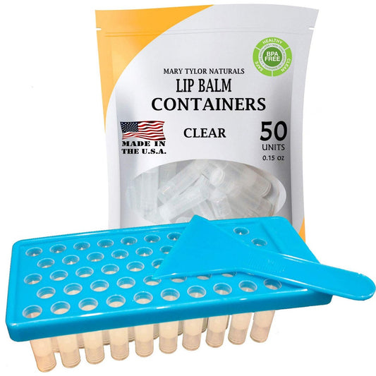 Lip Balm Container Tray Kit mit Füllschale und Spatel, BPA-frei, hergestellt in den USA, inklusive 50 klarer Behälter mit Deckel (je 0,15 oz) von Mary Tylor Naturals