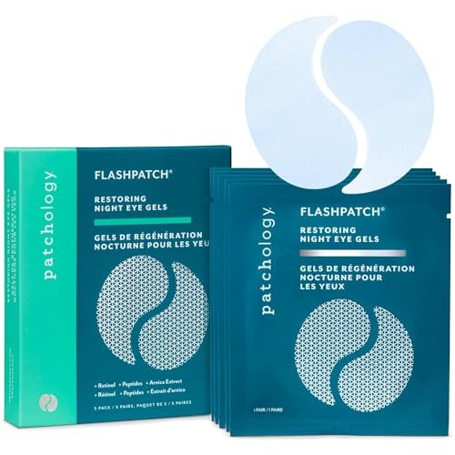 Patchology FlashPatch Restoring Night Eye Gel Patches mit Retinol, Squalan & Peptiden – Hydrogel-Augenmasken für feine Linien, dunkle Augenringe & Schwellungen – Nachtpflege (5 Paare)