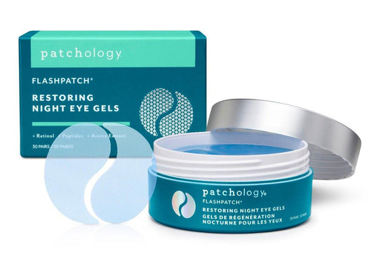 Patchology FlashPatch Restoring Night Eye Gel Patches mit Retinol, Squalan & Peptiden – Hydrogel Augenmasken für feine Linien, dunkle Augenringe & Schwellungen – Nachtpflege (30 Paare)
