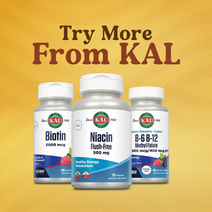 KAL Vitamin B-6 B-12 Methyl Folat ActivMelt – Vitamin-B-Komplex für Herzgesundheit, Energie und rote Blutkörperchen, mit Methyl-B12 und Folsäure (DFE), natürlicher Beerengeschmack, 60 Mikrotabletten