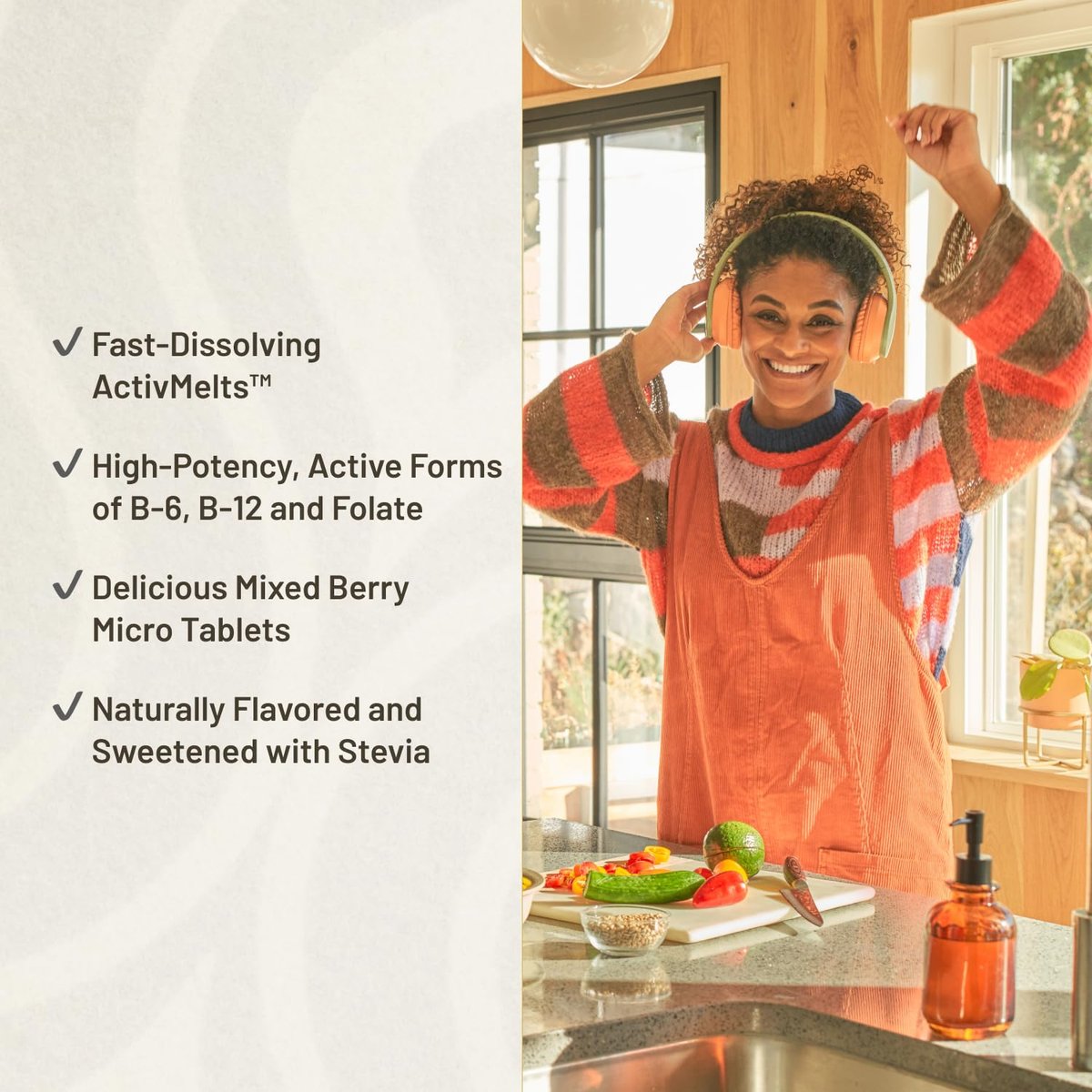 KAL Vitamin B-6 B-12 Methyl Folat ActivMelt – Vitamin-B-Komplex für Herzgesundheit, Energie und rote Blutkörperchen, mit Methyl-B12 und Folsäure (DFE), natürlicher Beerengeschmack, 60 Mikrotabletten