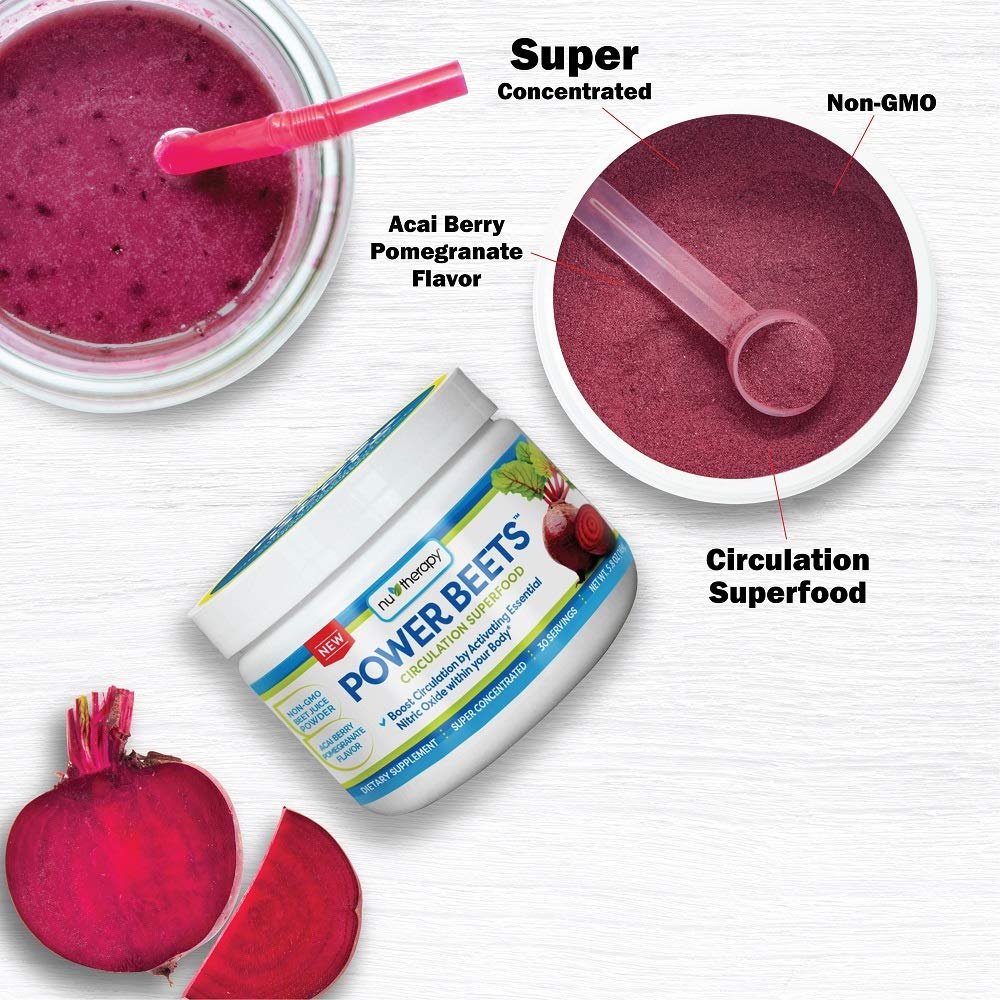 Nu-Therapy Power Beets – Superkonzentriertes Rote-Bete-Superfood – Nahrungsergänzungsmittel – Leckerer Acai-Beeren-Granatapfel-Geschmack – Nicht-GMO Rote-Bete-Saftpulver – 30 Portionen, 5,8 Unzen (1er-Pack)
