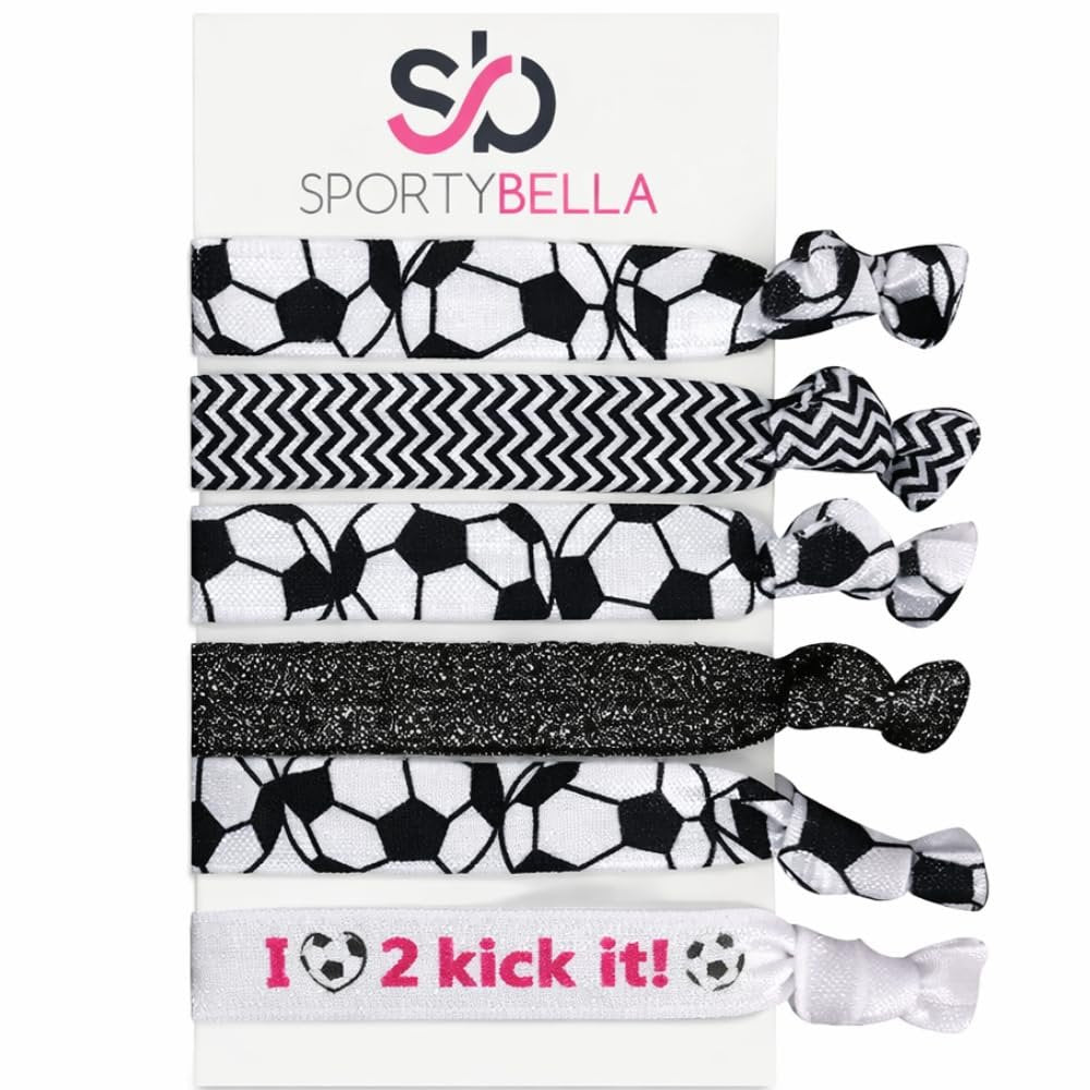 SportyBella Fußball-Haargummis – Keine Falten, Elastische Haarbänder, Ideales Geschenk für Fußballspielerinnen (6 Stück)