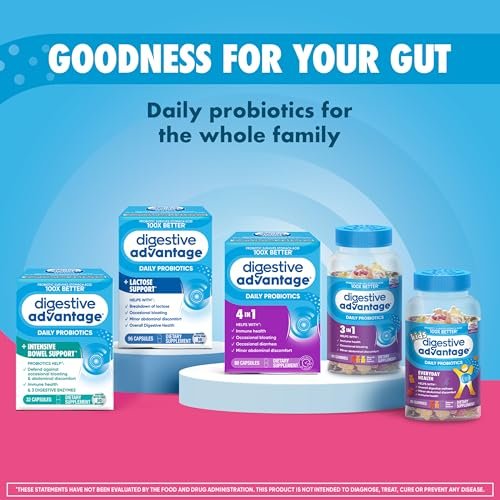 Digestive Advantage Gas Defense – Tägliches Probiotikum für Männer und Frauen mit 5 Verdauungsenzymen, unterstützt die Darmgesundheit und stoppt Blähungen, mit Immununterstützung, 32 Kapseln