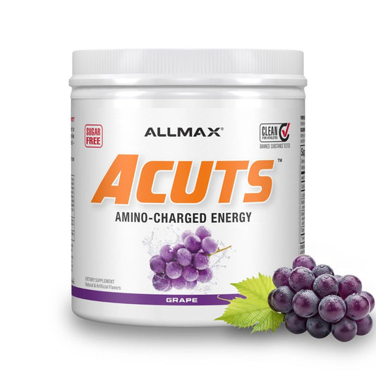 ALLMAX ACUTS Aminosäuren Energiepulver mit Koffein – Traube, 30 Portionen, Grüner Kaffee-Extrakt, 2000 mg Taurin, L-Carnitin, Zuckerfrei, Gluten- & Farbstofffrei, Aminosäure-Getränk