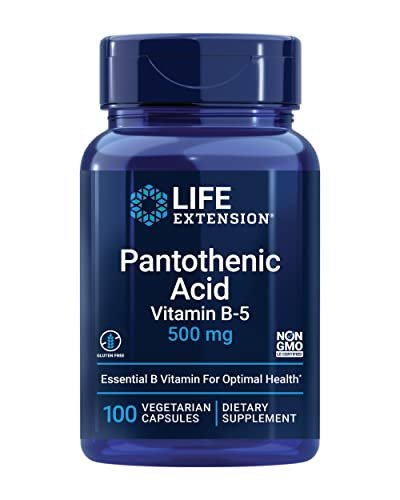 Life Extension Pantothensäure 500 mg – Vitamin B5 für gesunden Stoffwechsel & mitochondriale Energieproduktion, glutenfrei, nicht-GVO, vegetarisch, 100 Kapseln