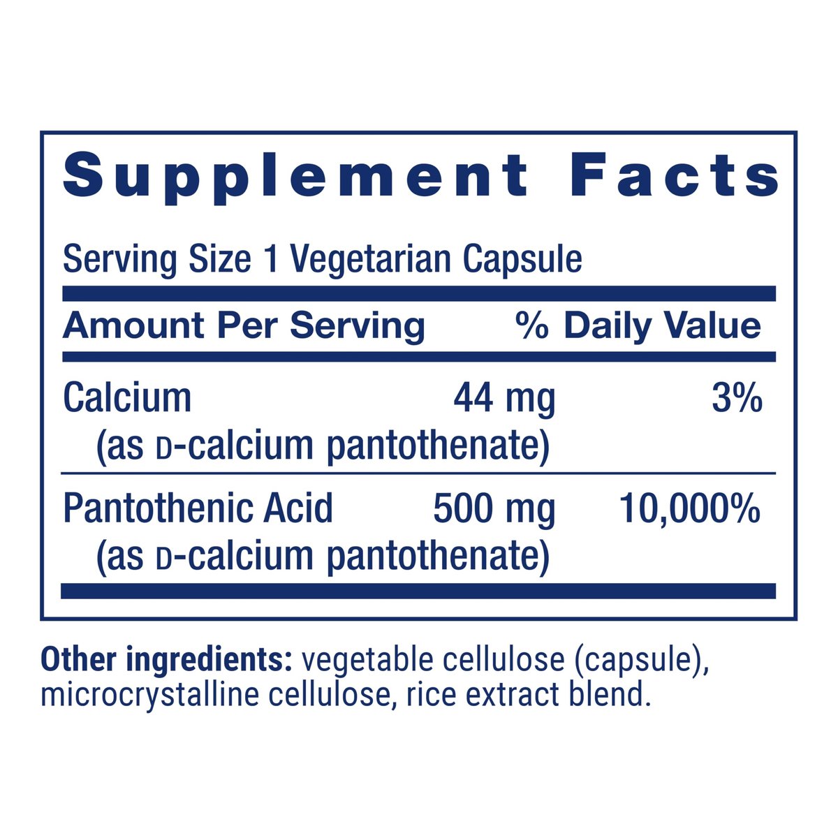 Life Extension Pantothensäure 500 mg – Vitamin B5 für gesunden Stoffwechsel & mitochondriale Energieproduktion, glutenfrei, nicht-GVO, vegetarisch, 100 Kapseln