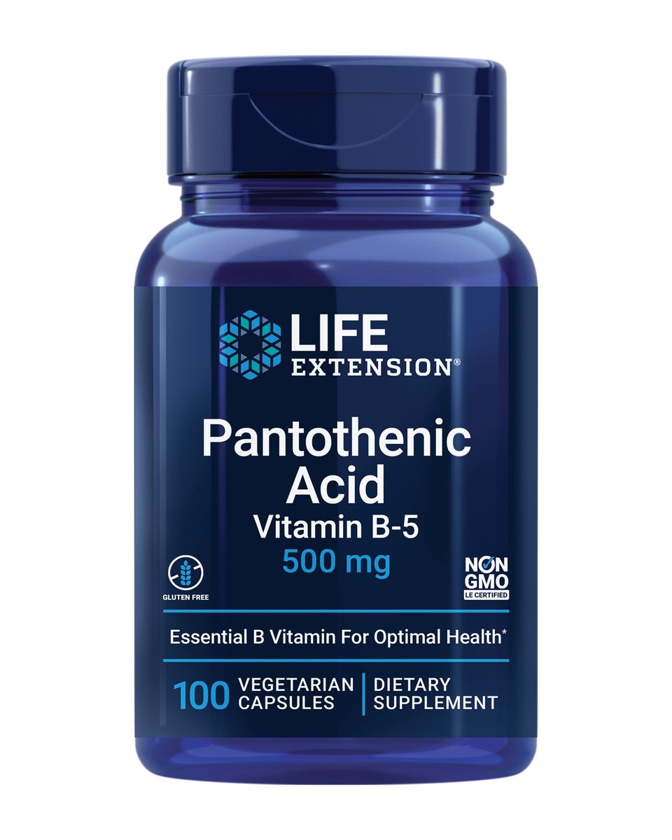 Life Extension Pantothensäure 500 mg – Vitamin B5 für gesunden Stoffwechsel & mitochondriale Energieproduktion, glutenfrei, nicht-GVO, vegetarisch, 100 Kapseln