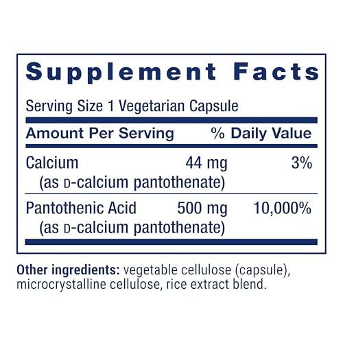 Life Extension Pantothensäure 500 mg – Vitamin B5 für gesunden Stoffwechsel & mitochondriale Energieproduktion, glutenfrei, nicht-GVO, vegetarisch, 100 Kapseln