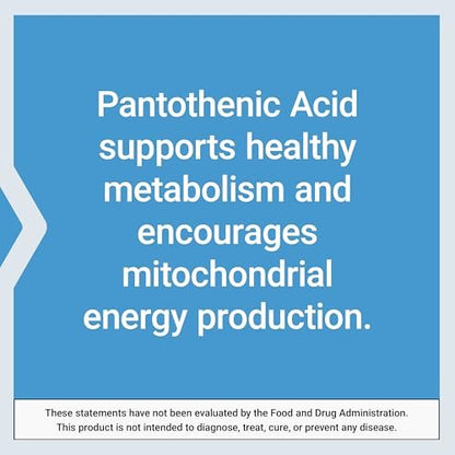 Life Extension Pantothensäure 500 mg – Vitamin B5 für gesunden Stoffwechsel & mitochondriale Energieproduktion, glutenfrei, nicht-GVO, vegetarisch, 100 Kapseln