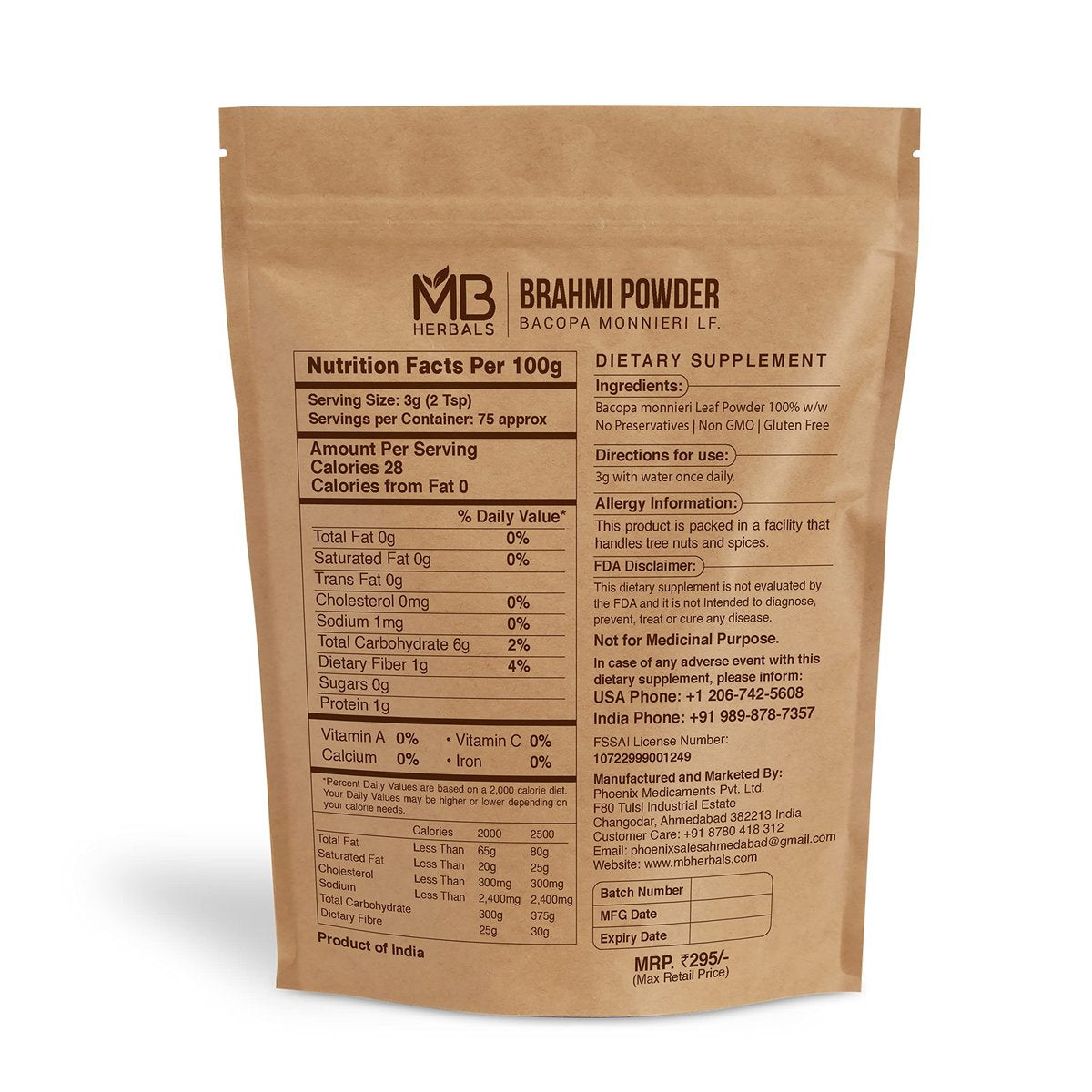 MB Herbals Reines Brahmi-Pulver 227 g (8 oz) | Bacopa-Pulver für Haarpflege
