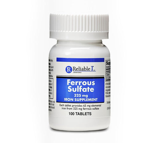Eisenpräparat Eisensulfat 325 mg von Reliable 1 | Eisen Tabletten für Frauen und Männer | Nahrungsergänzungsmittel bei Anämie und Eisenmangel | 100 Tabletten pro Flasche