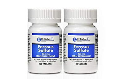 Eisenpräparat Ferrous Sulfat 325 mg – 2er-Pack | 100 Eisen Tabletten pro Flasche