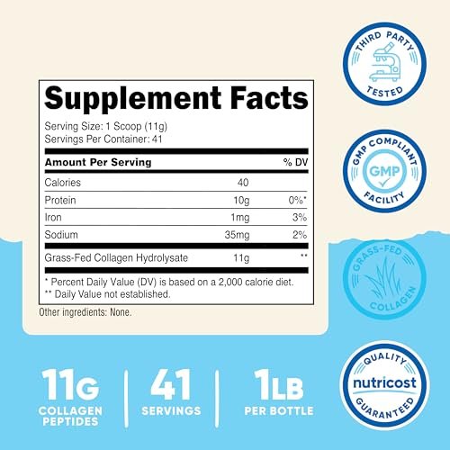 Nutricost Kollagenpeptide Pulver 1LB (454 G) - Weidegefüttertes Rinderkollagen-Hydrolysat (ungeschmackt)
