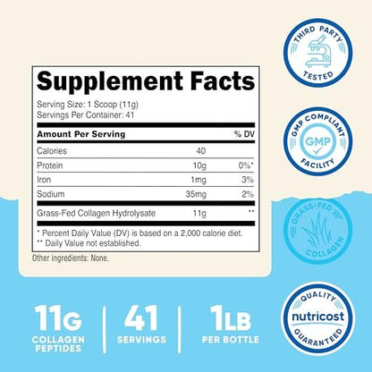 Nutricost Kollagenpeptide Pulver 1LB (454 G) - Weidegefüttertes Rinderkollagen-Hydrolysat (ungeschmackt)