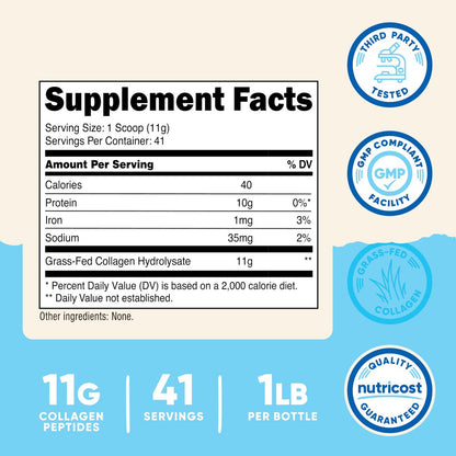 Nutricost Kollagenpeptide Pulver 1LB (454 G) - Weidegefüttertes Rinderkollagen-Hydrolysat (ungeschmackt)