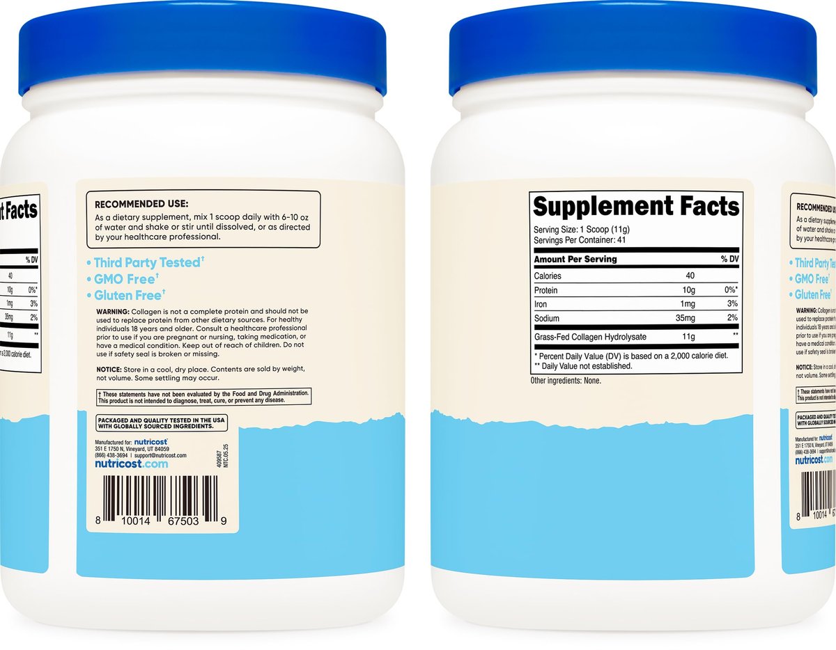 Nutricost Kollagenpeptide Pulver 1LB (454 G) - Weidegefüttertes Rinderkollagen-Hydrolysat (ungeschmackt)