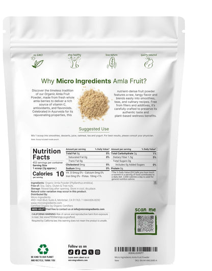 Micro Ingredients Bio Amla-Pulver (Amalaki) | 907g, Indische Stachelbeere | Reich an Vitamin C, Antioxidantien, Unterstützt Immun-, Verdauungs- & Hautgesundheit, Nicht-GVO, Vegan & Keto-freundlich
